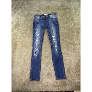 Oasis by Eunina Jeans Women's 1 Juniors Blue Skinny Button Fly Stretch C438